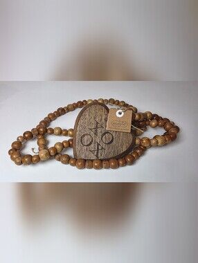 Mud Pie Etched Beaded Décor, Natural Heart